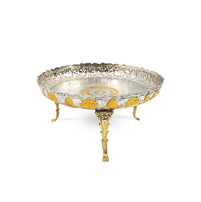 Dual Tone Border Serving Platter Thal on Ornamental Stand