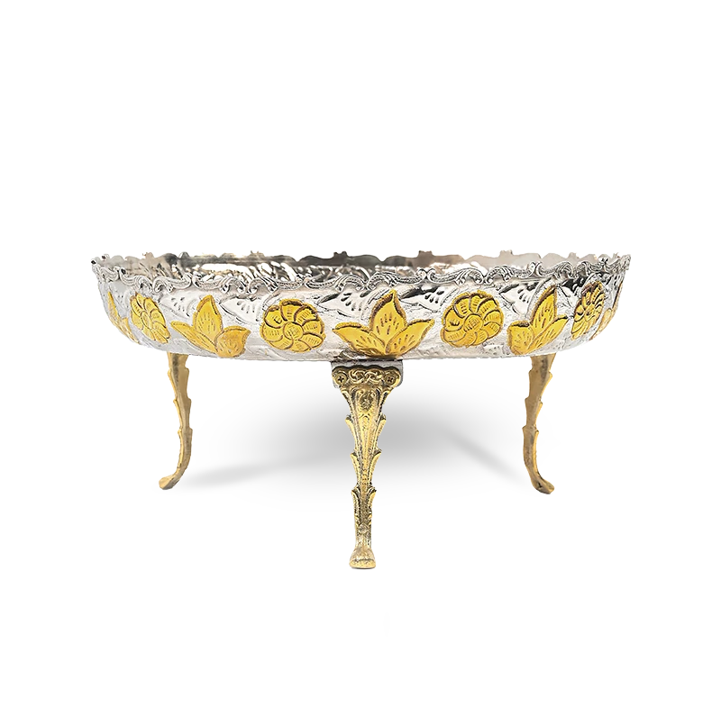 Dual Tone Border Serving Platter Thal on Ornamental Stand