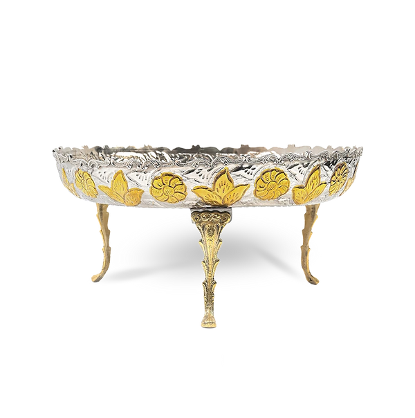 Dual Tone Border Serving Platter Thal on Ornamental Stand