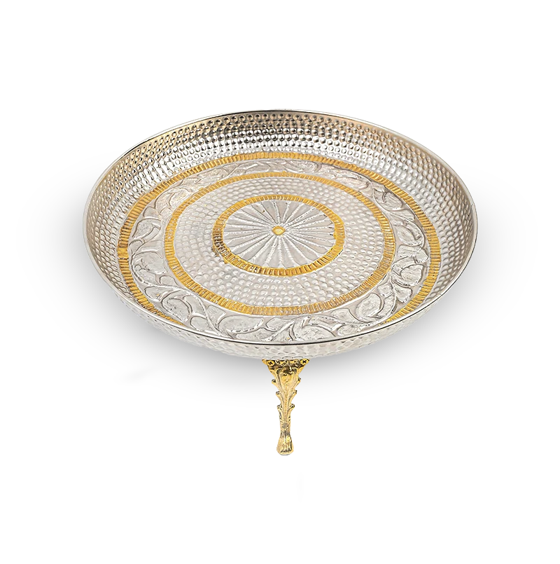 Dual Tone Border Serving Platter Thal on Ornamental Stand