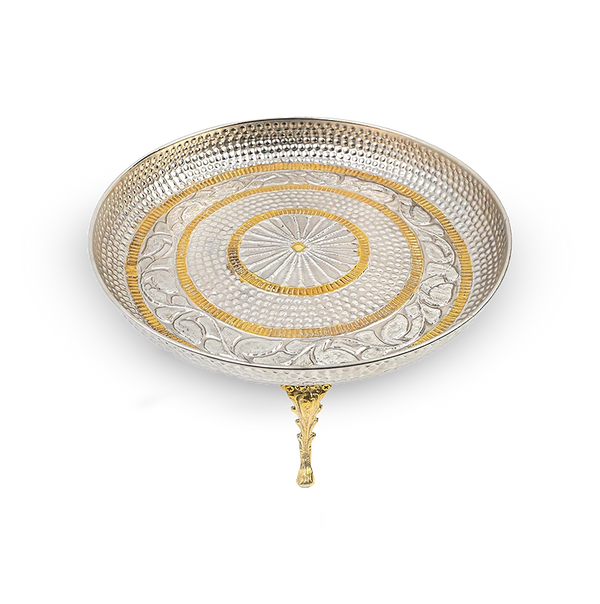 Dual Tone Border Serving Platter Thal on Ornamental Stand