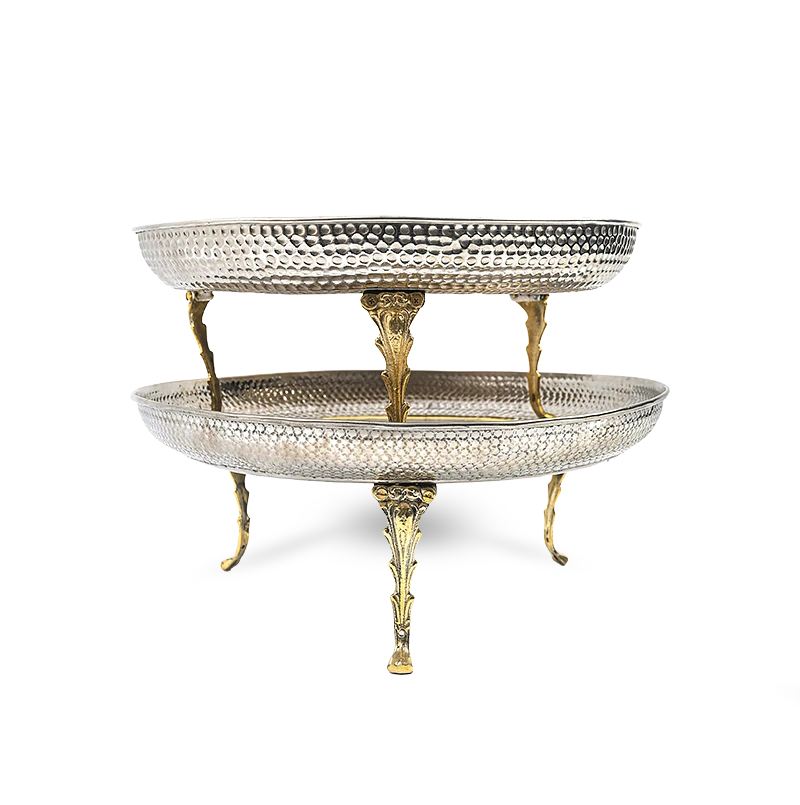 Dual Tone Border Serving Platter Thal on Ornamental Stand