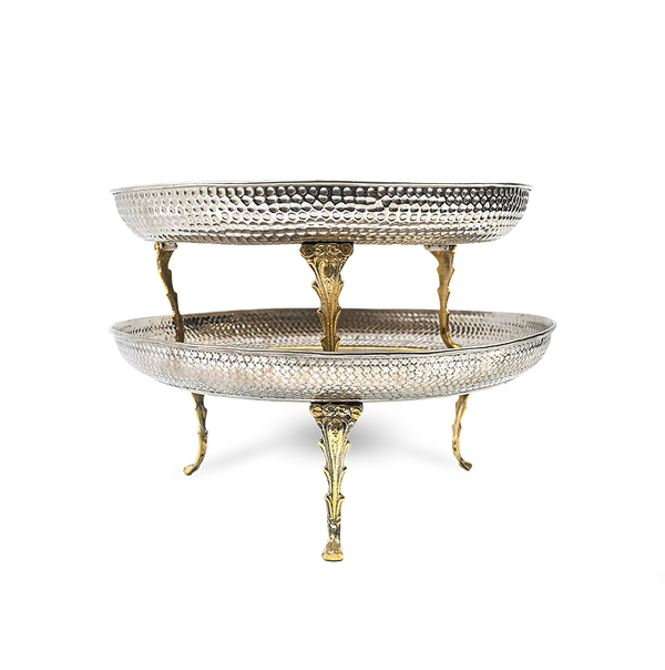 Dual Tone Border Serving Platter Thal on Ornamental Stand