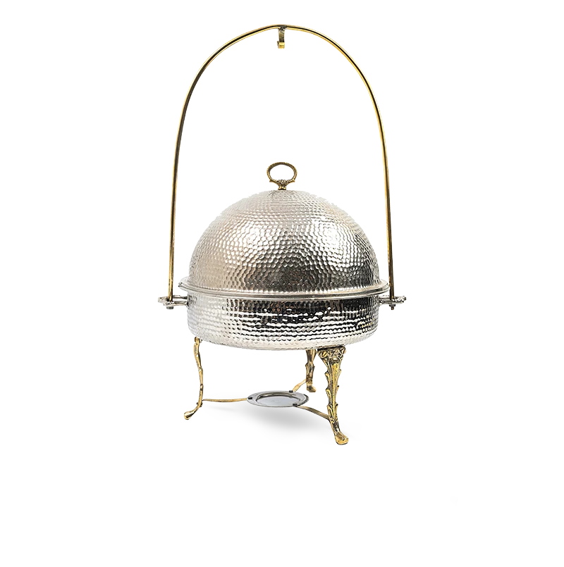 Brass Hammered Silver Round Chafing Dish 