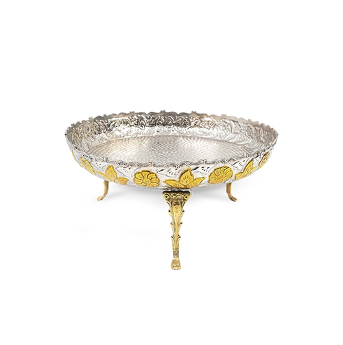 Dual Tone Border Serving Platter Thal on Ornamental Stand