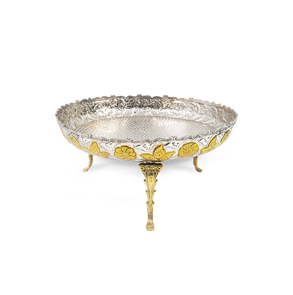 Dual Tone Border Serving Platter Thal on Ornamental Stand