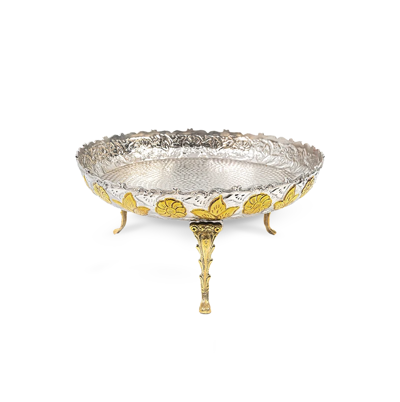 Dual Tone Border Serving Platter Thal on Ornamental Stand Main image